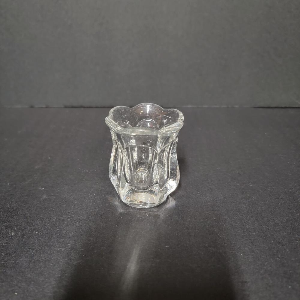 Vtg Clear Pressed Crystal Priscilla Panelled Toothpick Holder Scalloped Edge Rim
